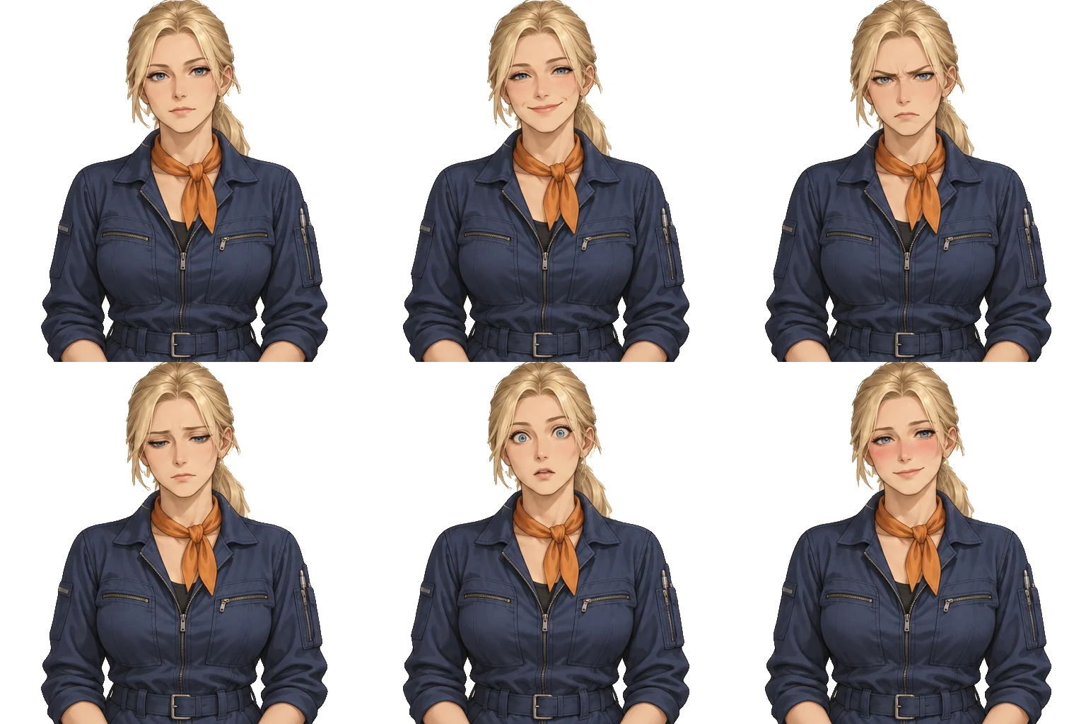 Six expressions of Astrid Solberg on a transparent background