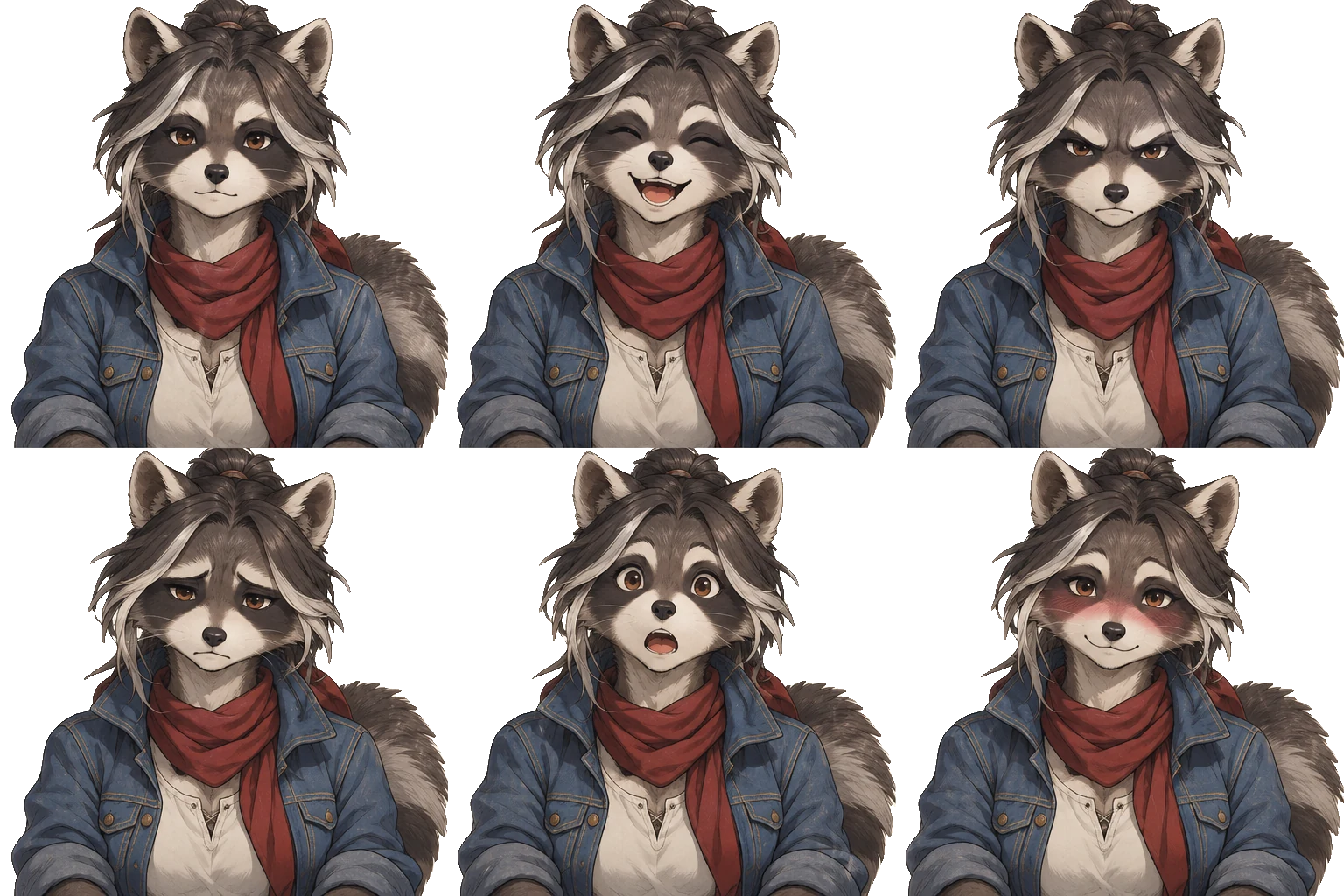 Six expressions of Bramble Rook on a transparent background