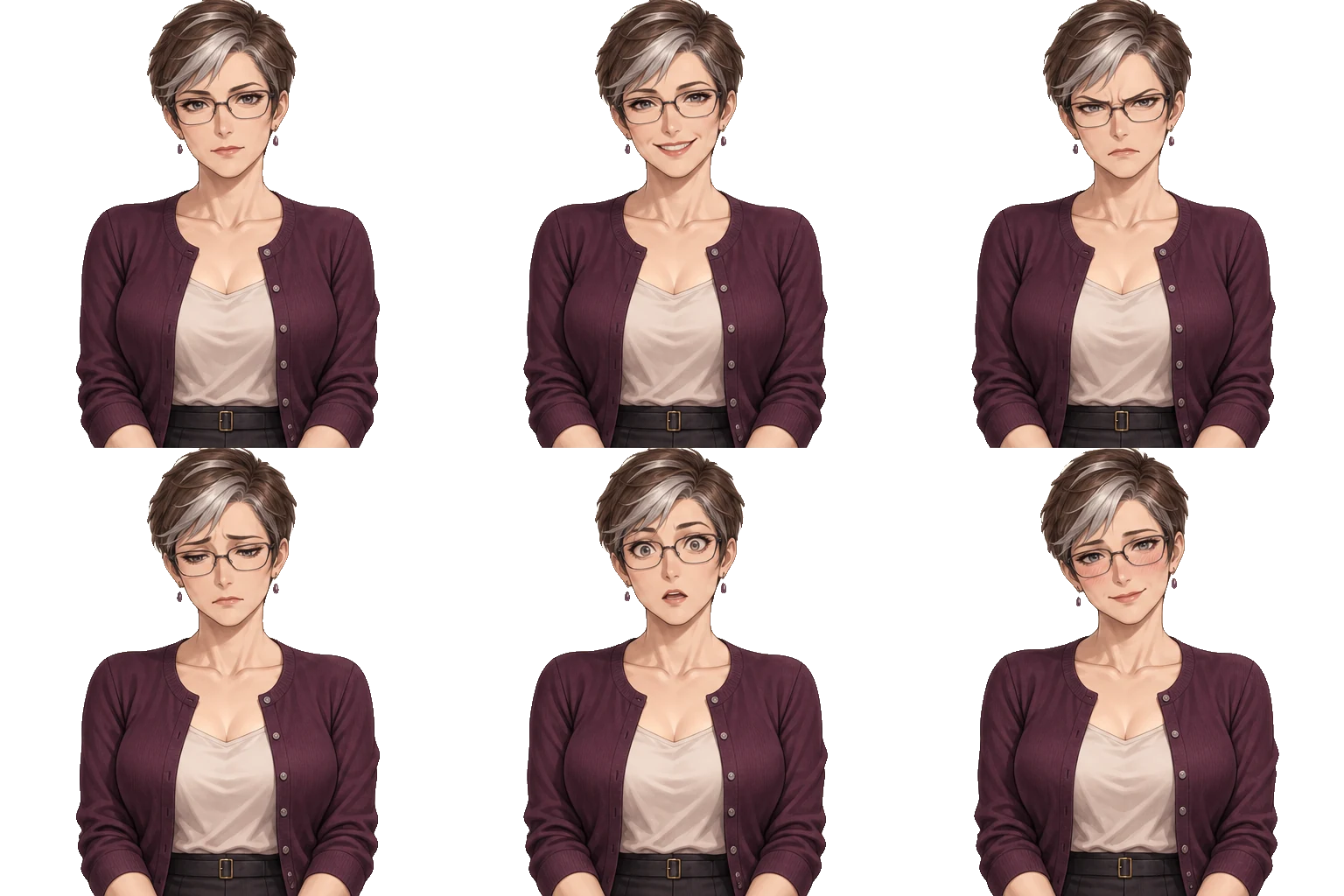 Six expressions of Harriet Finch on a transparent background