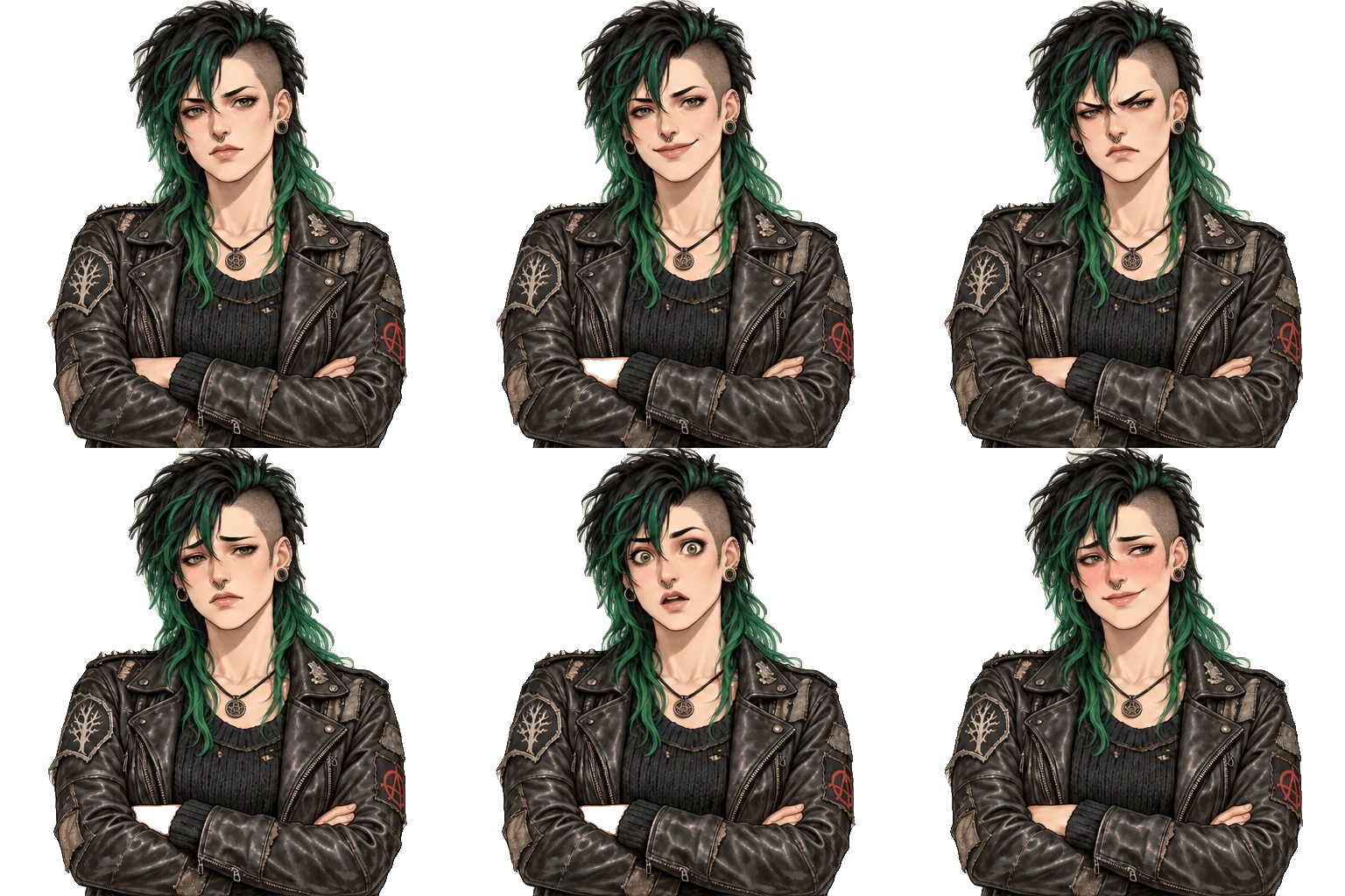 Six expressions of Lotte Krüger on a transparent background