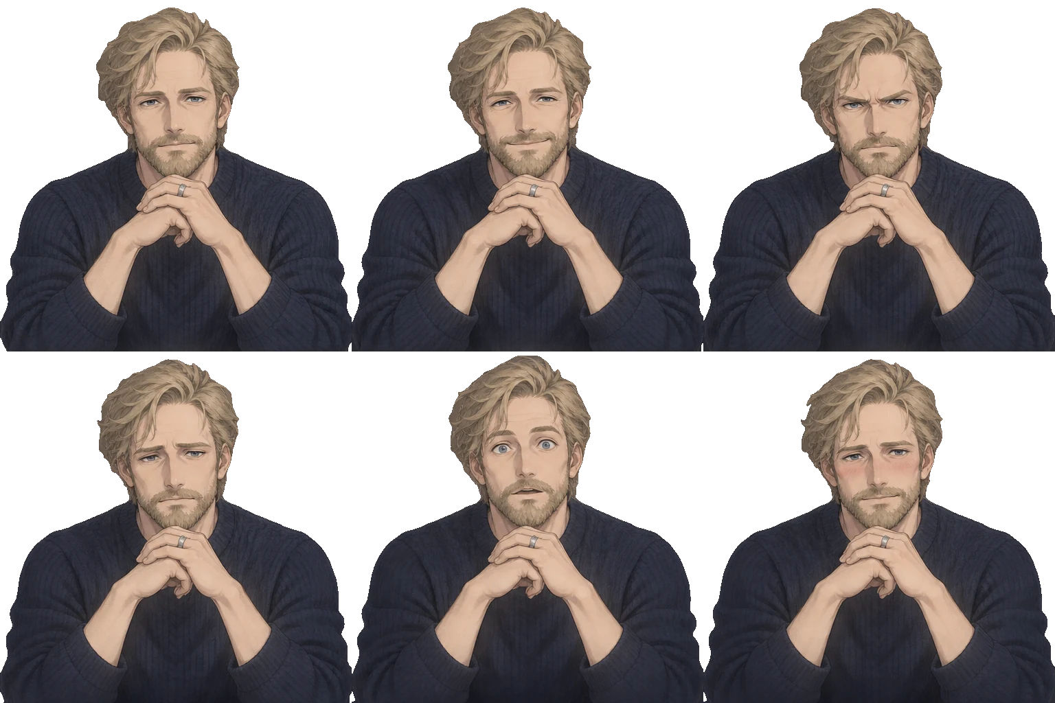 Six expressions of Nils Bergman on a transparent background