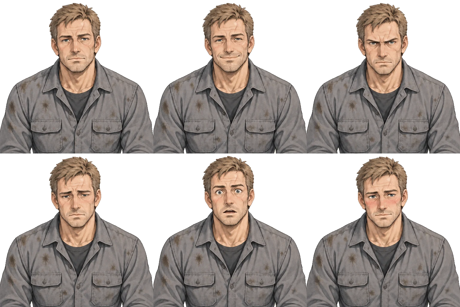 Six expressions of Otto Lang on a transparent background