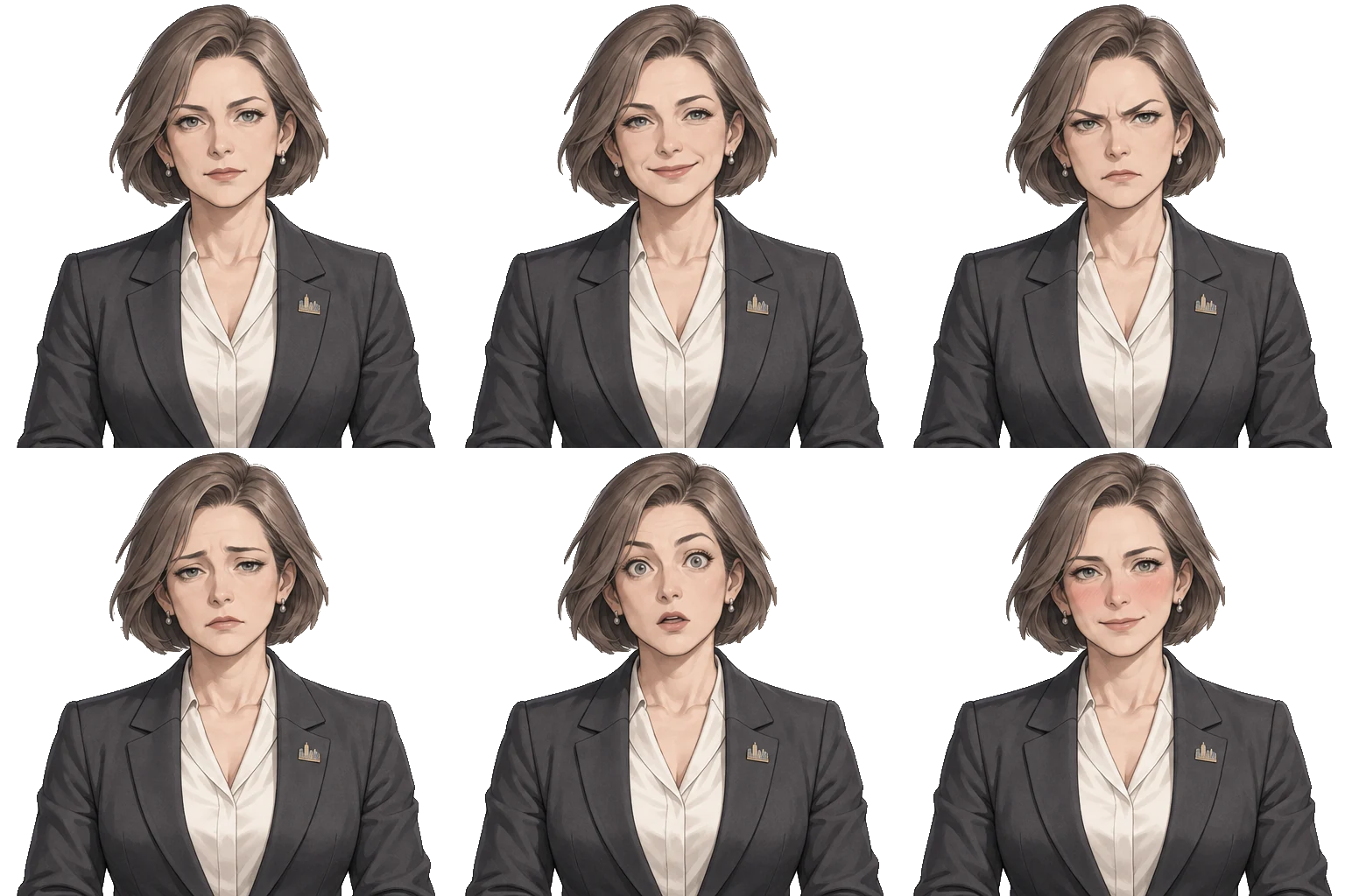 Six expressions of Renata Volk on a transparent background