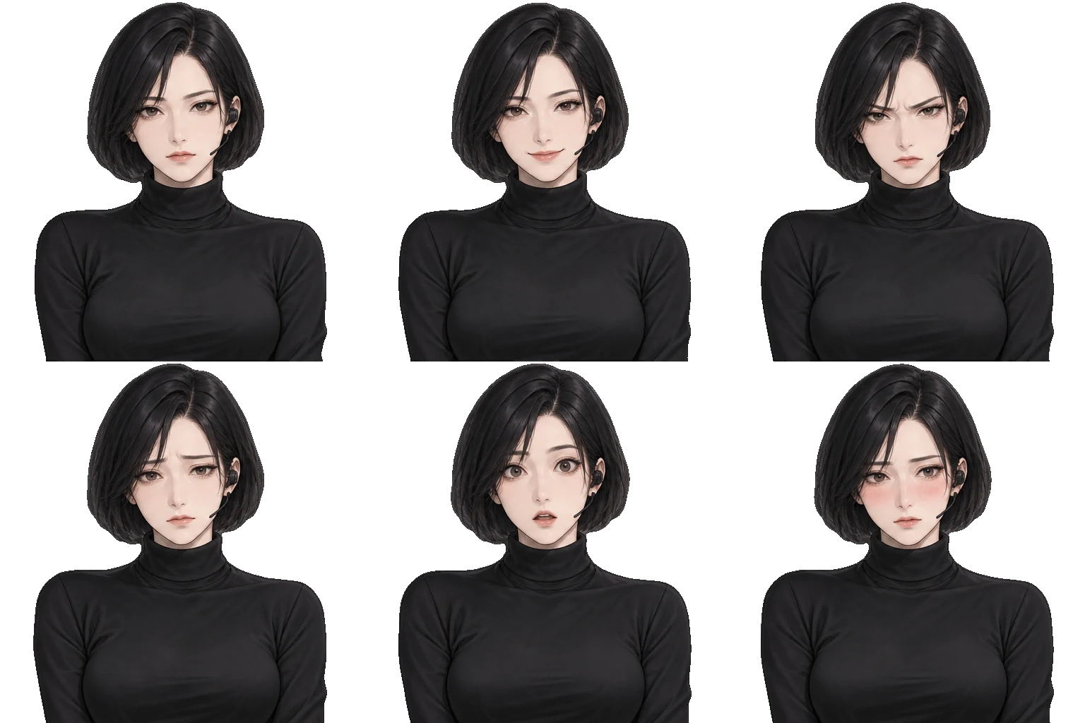 Six expressions of Sora Kwon on a transparent background